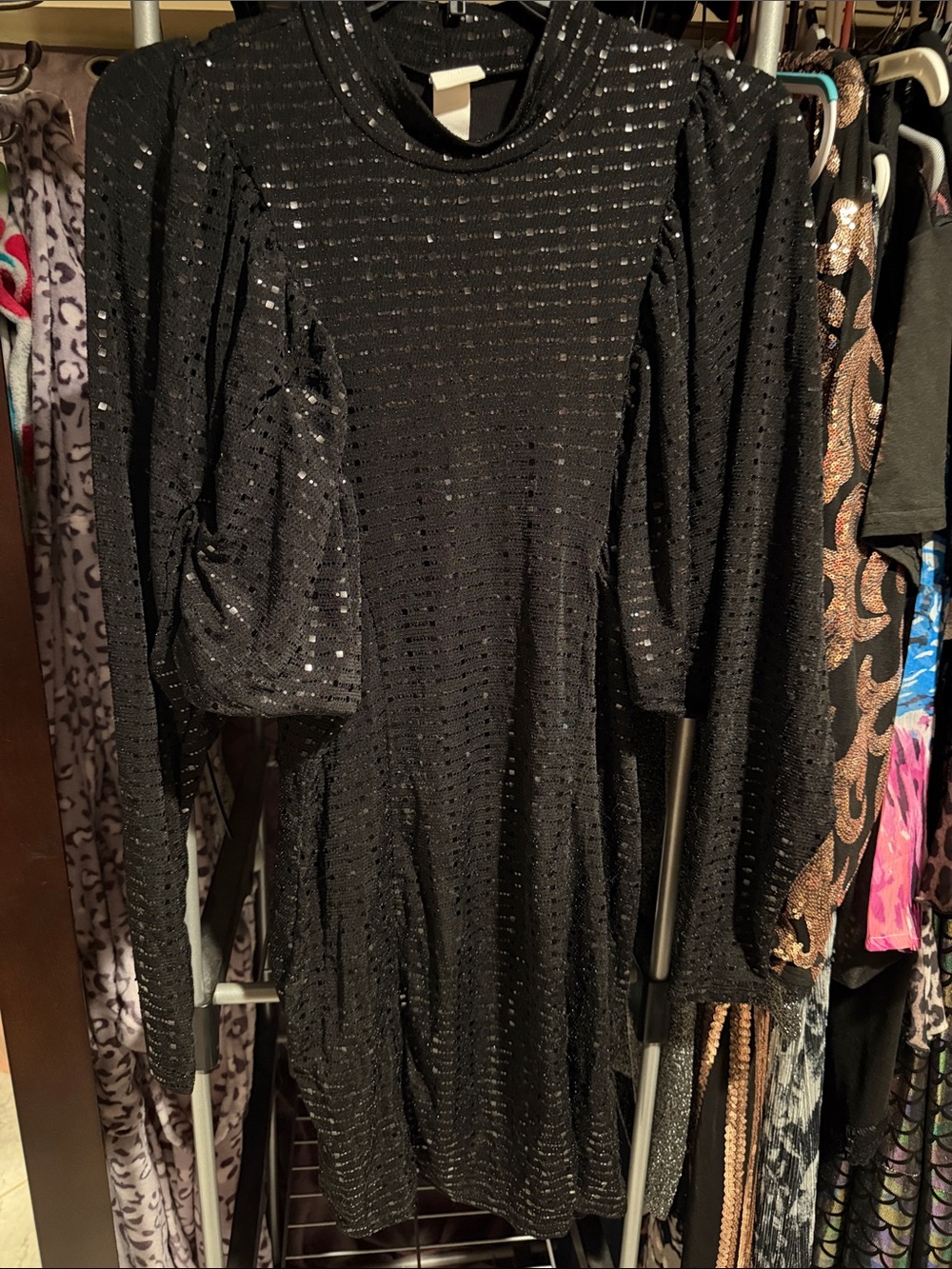 H&M Black Sequin Long Sleeve Bodycon Dress